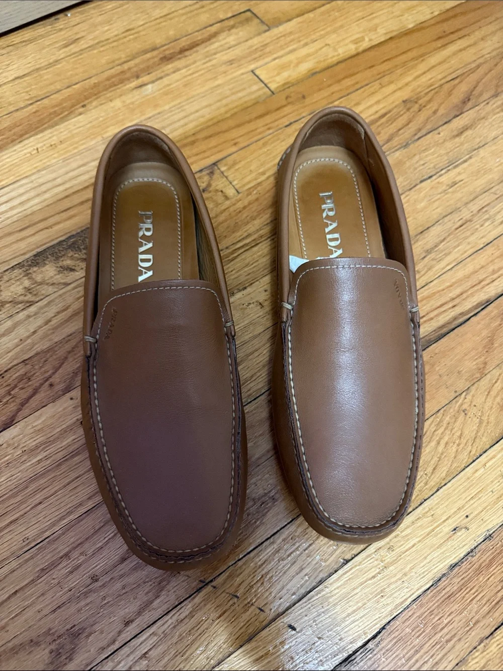 Prada Tan Leather Men's Slip-On Loafers